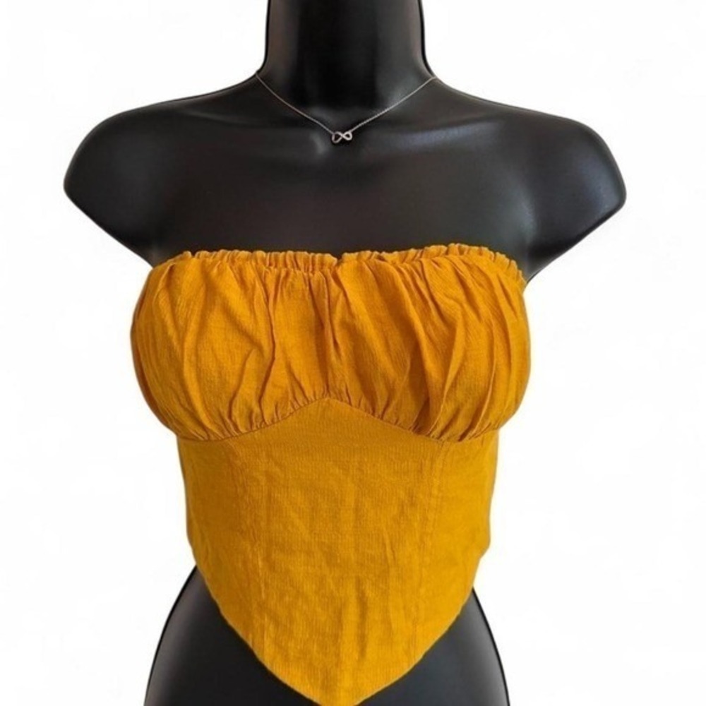 Forever 21 Ruched Bust Strapless Tube Top Mustard Yellow Crop Camisole